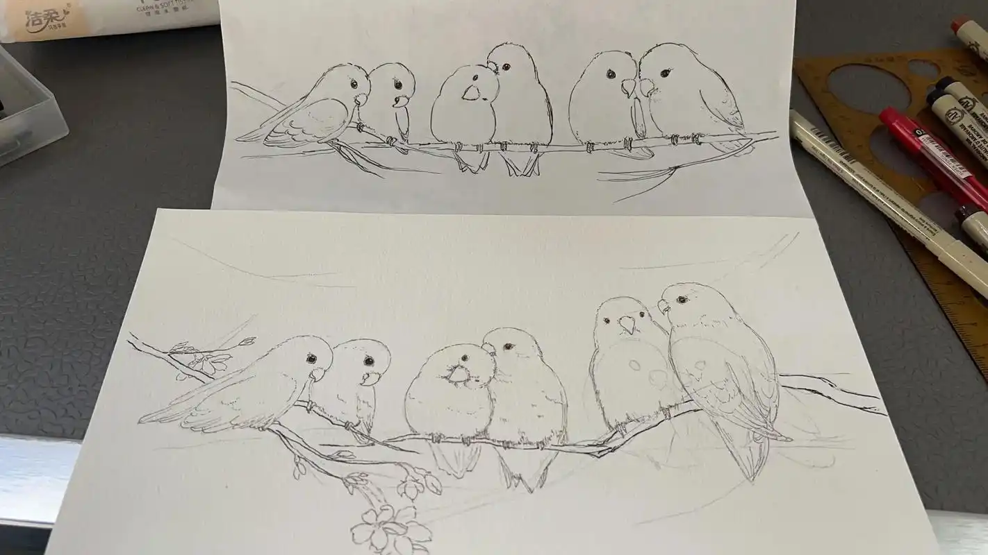 水彩画几只小鸟给志同道合的伙伴! - 抖音