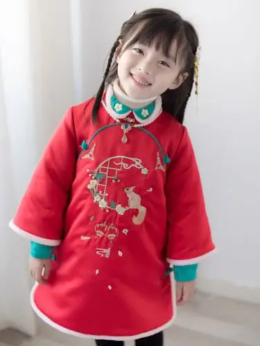 楠衫女童拜年服冬款唐装儿童过年喜庆汉服女宝宝唐装