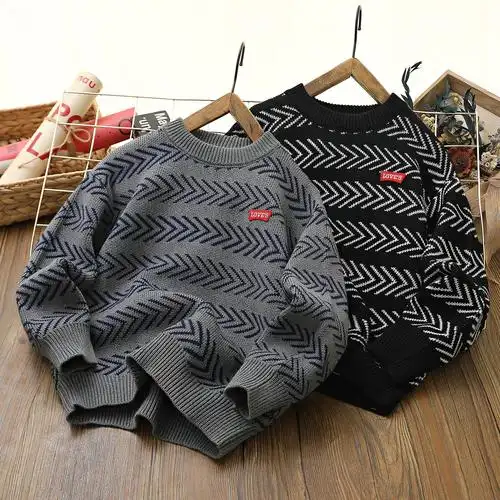 儿童毛衣秋款男女童箭头拼色圆领毛衣中大童潮范圆领针织衫jp413