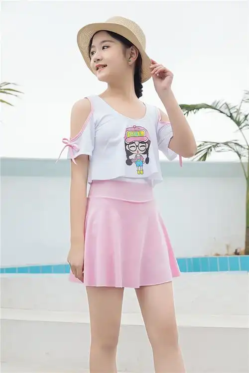 流行泳装韩版显瘦少女性感度假小公主913岁5070斤小清新泳装防走光