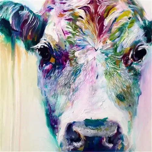 亚马逊ebay wish 热卖北欧抽象艺术动物牛头手工油画装饰画可定制