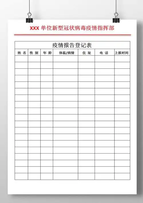 全新疫情报告登记表模板免费word文档下载 word模板 第1张