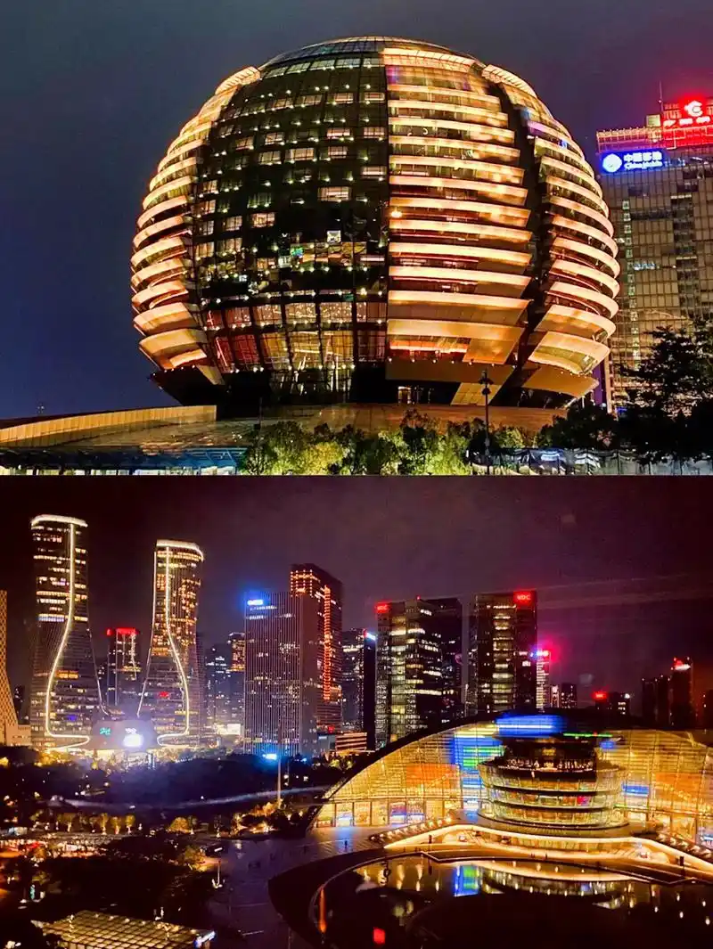 杭州地标建筑大金球,chao值得打卡的酒店,酷炫的金色球体, - 抖音