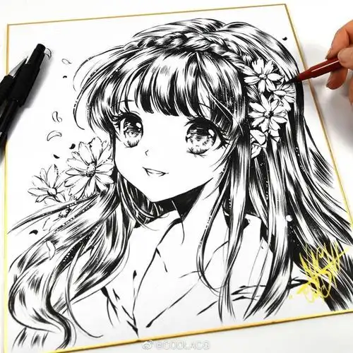 人物黑白动漫素材插画绘画线稿手绘女生男生长发短发