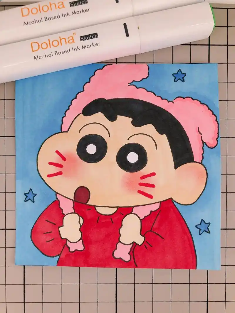 第219幅|蜡笔小新卡通画,简笔画.附步骤图. 马克笔:多乐 - 抖音