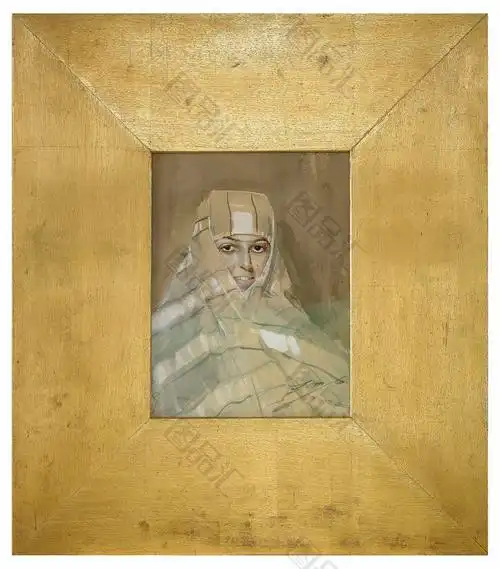 包着头巾的女孩油画素材