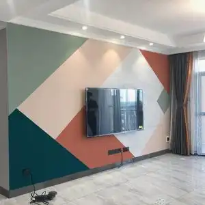 北欧拼色电视背景墙壁纸个性艺术几何线条客厅卧室影视墙布壁画