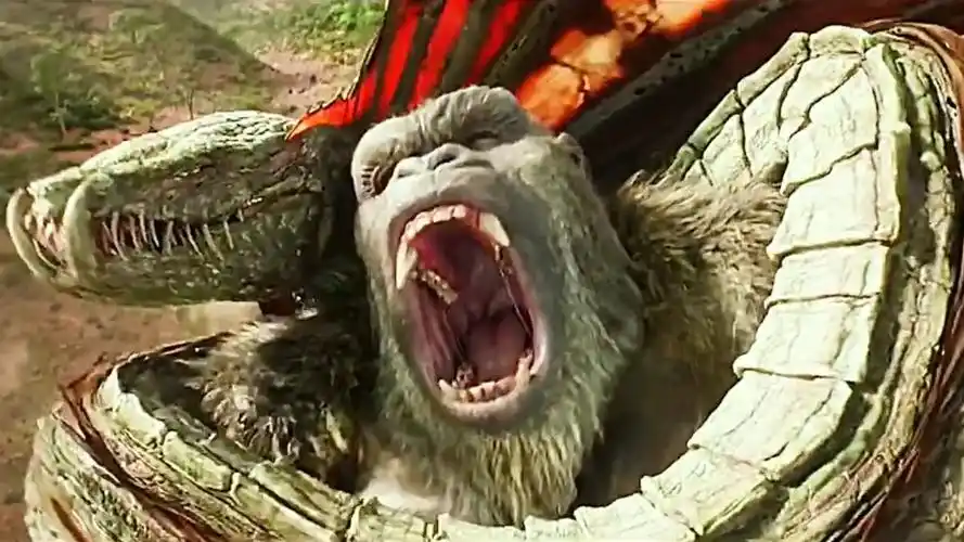 骷髅岛靓仔在地心世界遭到凤尾鸡冠蛇和骷髅巨蜥夹击