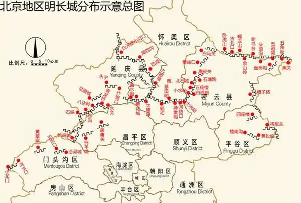 北京市明长城分布图