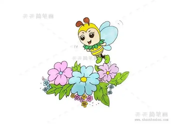 蜜蜂采蜜的花简笔画