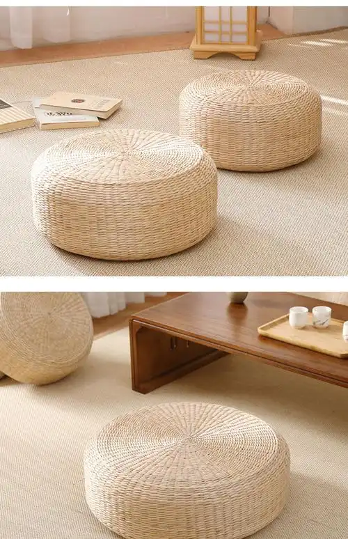 日式榻榻米草编蒲团坐垫坐墩打坐禅修跪拜垫地上飘窗藤编圆形拜凳蒲草