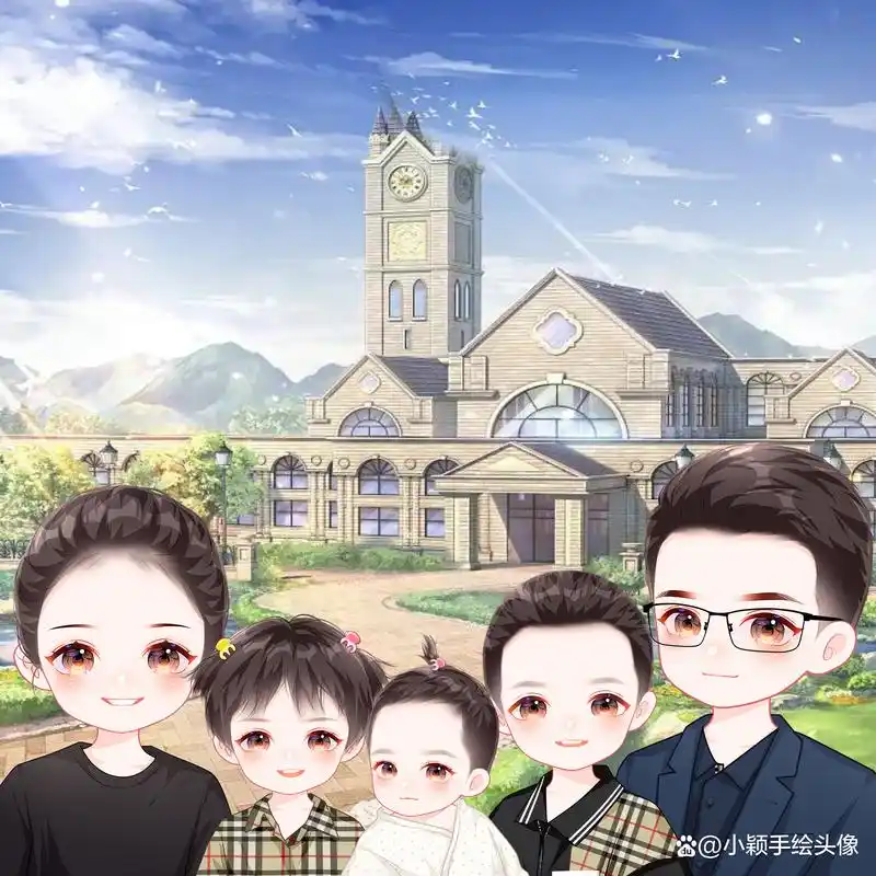 手绘卡通全家福,一家三口,四口,五口头像,定格美好瞬间