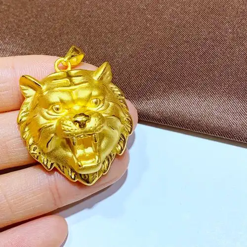 3d硬金足金999老虎头吊坠男士黄金项链百搭霸气男士项坠黄金虎
