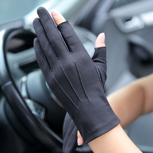 手套夏季露指防晒男漏二指薄款驾驶防滑钓鱼手套