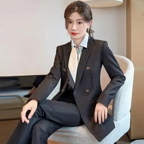 秋冬时尚名媛气质西装女韩版通勤修身高端酒店前台工作服职业套装