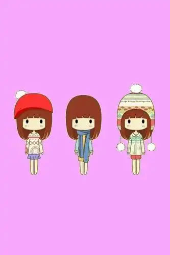 三个可爱卡通的女孩的图片.背景是粉色的!