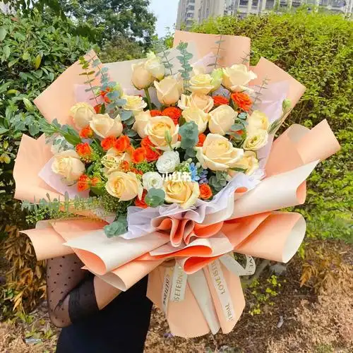 19朵香槟玫瑰花束