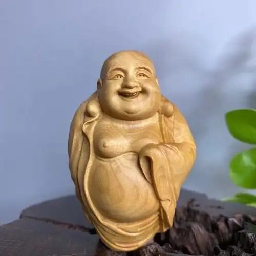 黄杨木文玩手把件大肚弥勒佛像手工艺品家居中式客厅木雕挂件笑佛