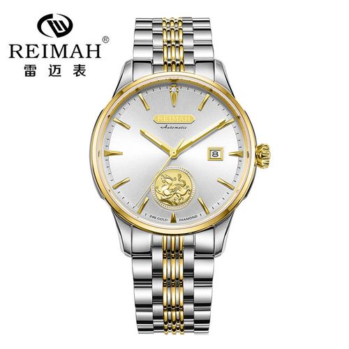 雷迈手表男正品名牌24k金时尚镶钻防水日历钢带机械表情侣款8135