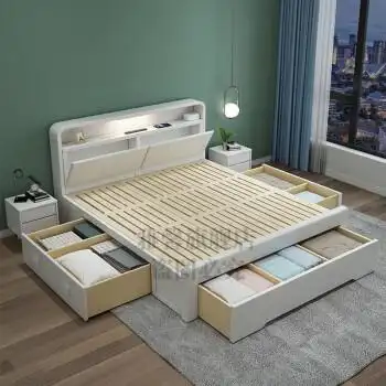 2米2.2米大床现代简约主卧床双人大床白色加宽实木床2米x2米大床2.