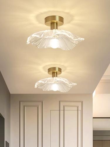 阳台灯玄关过道走廊灯y门前入户北欧轻奢全铜玻璃网红吸顶led灯具