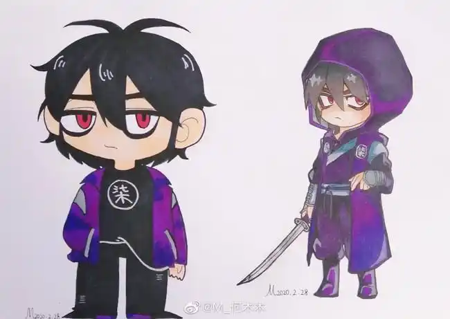 柒来自合集手绘· 关注合集动漫临摹练习马克笔刺客伍六七q版绘画手绘