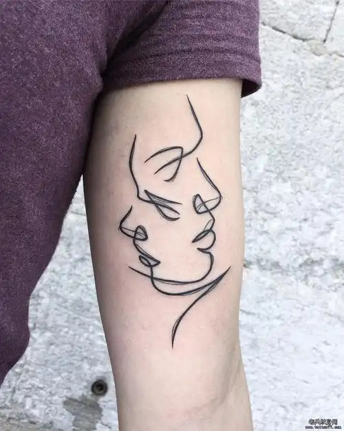 侧脸轮廓线条纹身图案