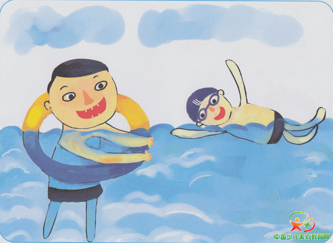 幼儿水粉画--我们来游泳