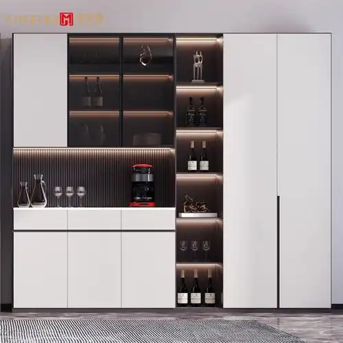 逸美格餐边柜酒柜入户柜隐藏式客厅餐厅柜一体设计现代轻奢风定制