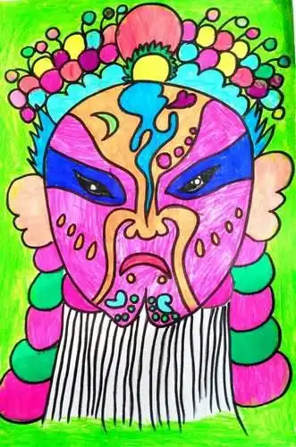 少儿书画作品-《京剧脸谱》/儿童书画作品《京剧脸谱》欣赏_中国少儿