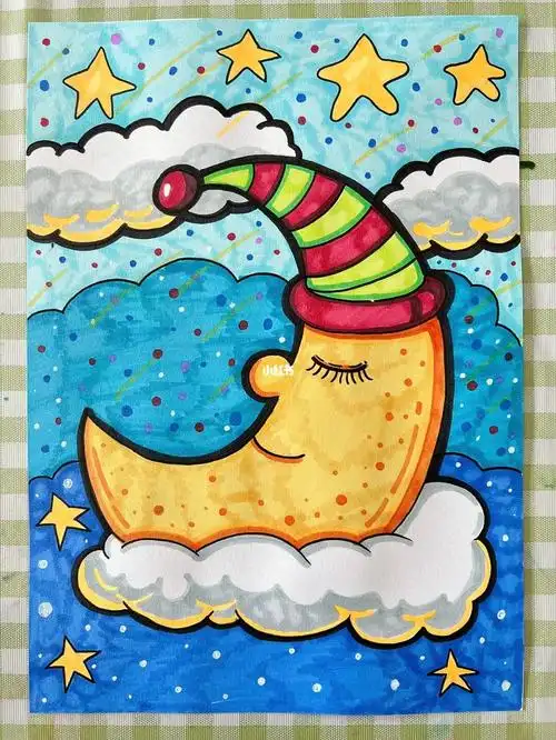 马克笔绘画熟睡的月亮