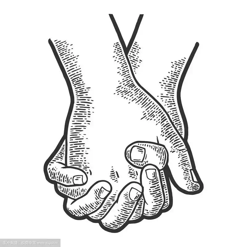 情侣牵手素描版画