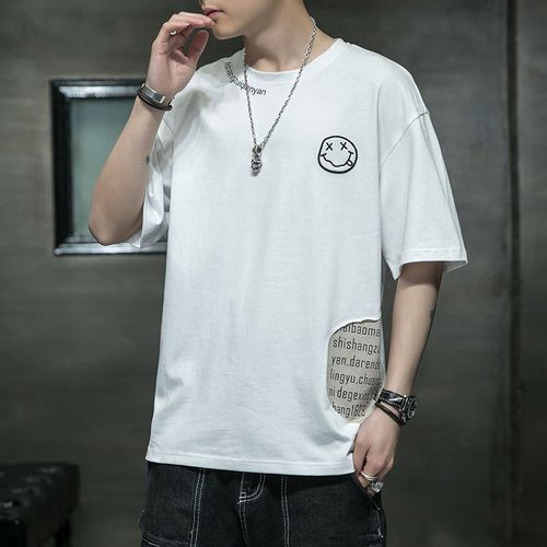 夏季男短袖t恤圆领印花纯棉体恤衫时尚百搭韩版ins潮流上衣汗衫男