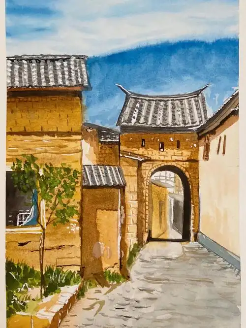 水彩大理沙溪古镇一角