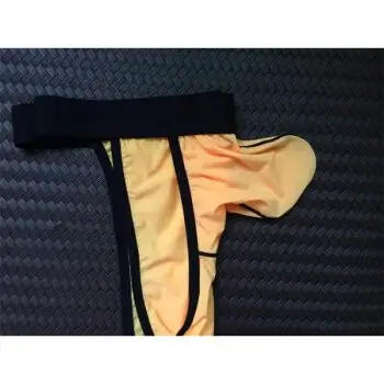 内裤男士高叉丁字裤冰丝性感低腰镂空半透明激凸设计囊袋情趣 橙色 l