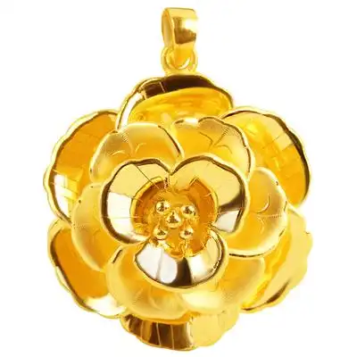 黄金牡丹花吊坠硬金足金高贵大气玫瑰花项链女款结婚金饰品饰品颈饰