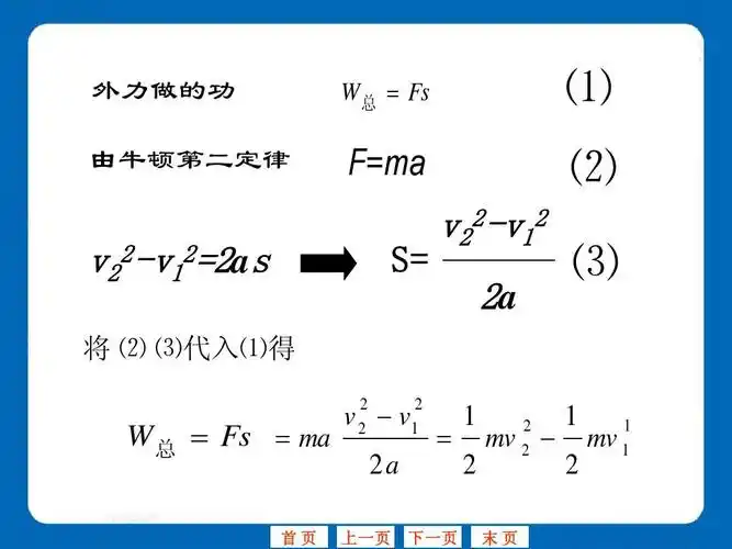 动能的改变(第二课时动能定理)ppt 外力做的功 由牛顿第二定律 w总 =