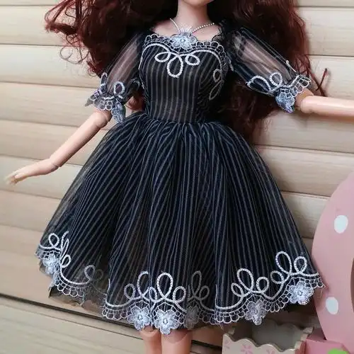 3分bjd娃娃换装衣服 公主蕾丝裙 黑粉刺绣裙 适合60厘米娃娃穿