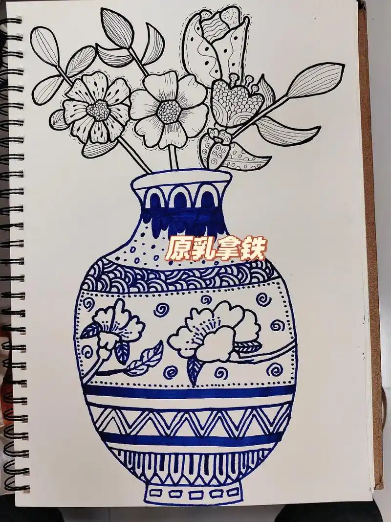 青花瓷花瓶线描简笔画 青花瓷花瓶线描简笔画