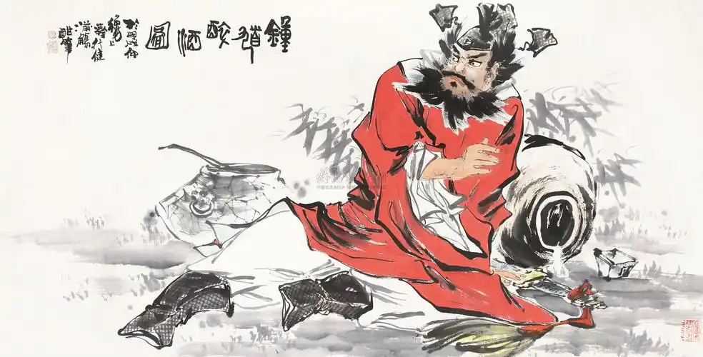 0382钟馗醉酒图镜心纸本