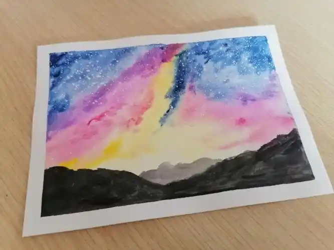 水彩星空绘一星空与远山