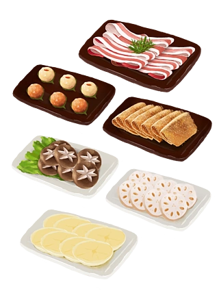 手绘美味火锅食材