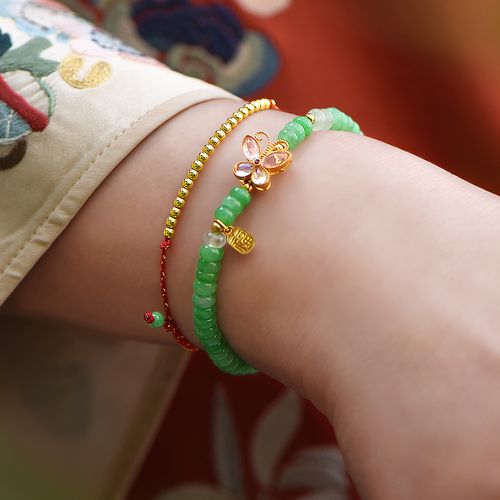 欣欣然觉人原创9k红绳手串黄金转运珠翡翠手链女