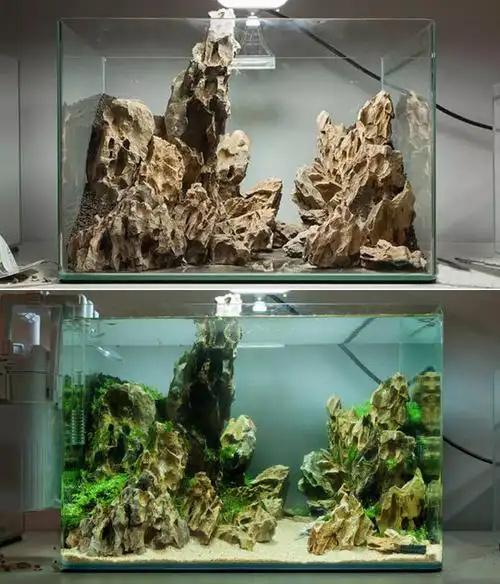 松皮石造景石头鱼缸天然装饰小块多孔假山水草缸成品骨架峡谷套餐松皮