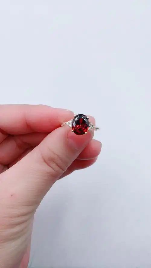 抢购一元天然石榴石切面指环s925镀金红宝石活口戒指