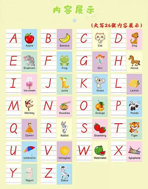 《小学英语26个字母大小写卡片52张英文字母卡片音标单词卡字母表