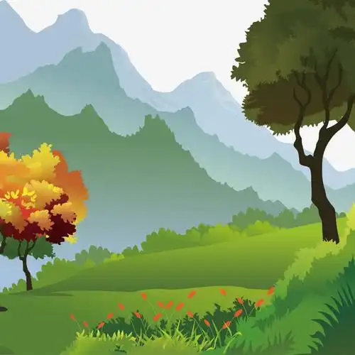 彩色卡通山路素材