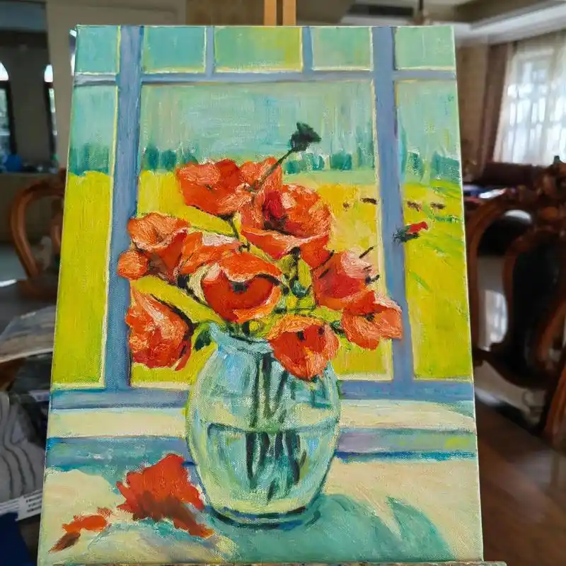 临摹油画  花卉 - 抖音