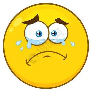 化眉毛哭泣的黄色卡通笑脸和眼泪插画