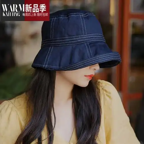 shanchao帽子女日系uv遮脸大小头围渔夫帽帽遮阳帽太阳帽